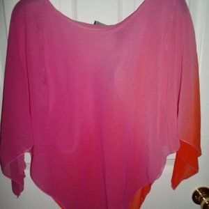 Mileage Pink Orange Ombre Colorblock Sheer Top